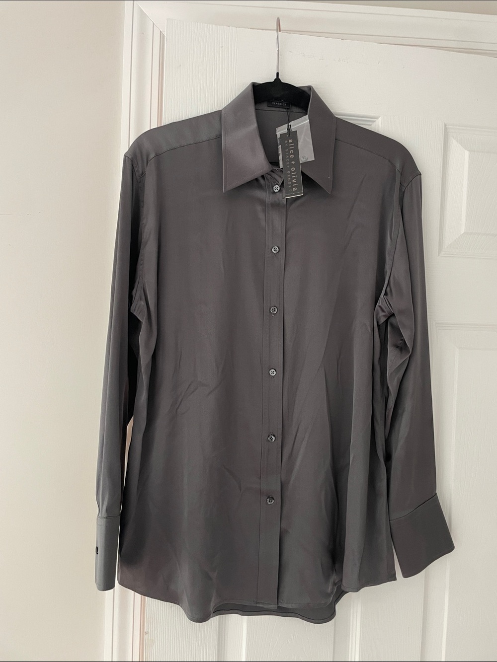 Alice + Olivia Charcoal Gray Silk Dress Shirt